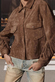 Fringe-Trim Snap Button Jacket