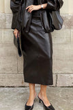 Elegant Faux Leather Midi Skirt