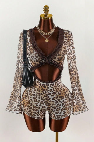 Animal Print Flare Sleeve Romper