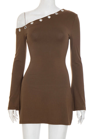 Asymmetric Button-Detail Dress