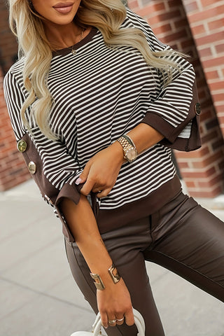 Striped Button-Detail Sweatshirt