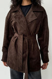 Belted Suede-Look Trench Coat