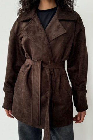 Belted Suede-Look Trench Coat