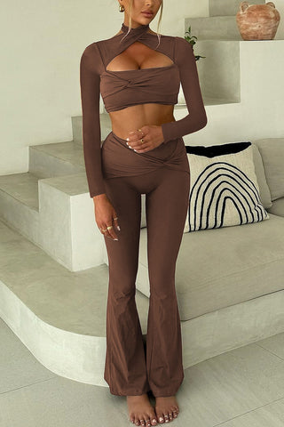 Cutout Design Flare Pants Set
