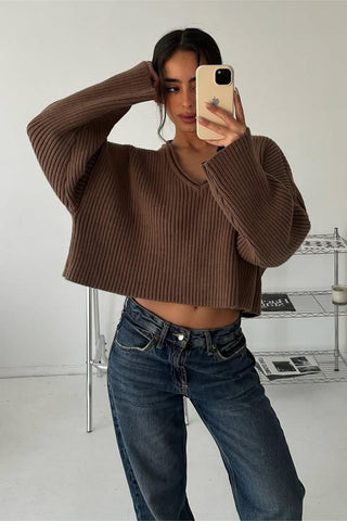 V-Neck Ribbed Knit Sweater