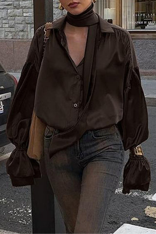 Elegant Button-Front Blouse with Neck Tie