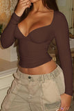 Deep V-Neck Long Sleeve Crop Top