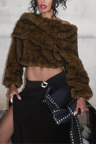 Off-Shoulder Faux Fur Blouse