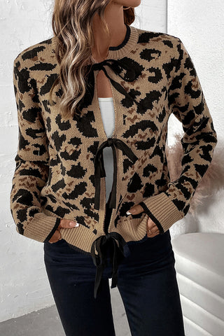 Tie-Front Leopard Cardigan