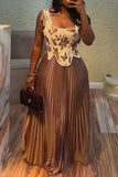 Floral Corset and Pleated Skirt Set