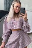 Pink Plaid Puff Sleeve Set