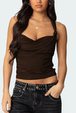 Knotted Shoulder Ruched Tank Top