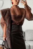 Elegant Sheer Blouse with High Collar