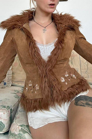 Faux Fur Trim Patterned Jacket