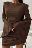 Bell-Sleeve Ruched Casual Dress