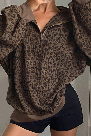 Animal Print Half-Zip Sweatshirt