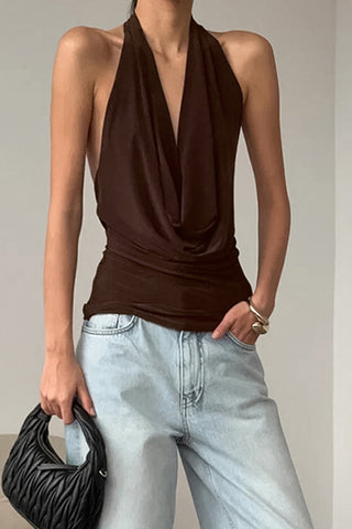 Draped Halter Neck Tank Top