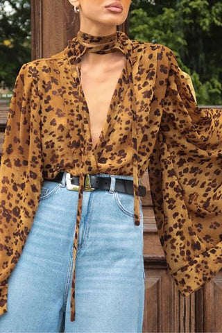Leopard Print Long Sleeve Blouse