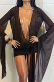 Deep V-Neck Sheer Sleeve Mini Dress