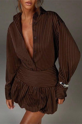 Pinstripe Wrap Shirt Dress