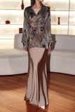 Elegant Printed Blouse and Maxi Skirt Set