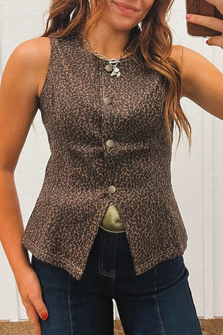 Button-Front Sleeveless Tank Top