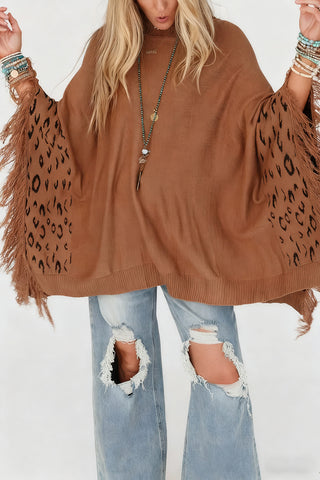 Fringe Sleeved Leopard Sweater