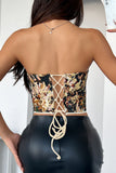 Floral-Patterned Strapless Corset Tank