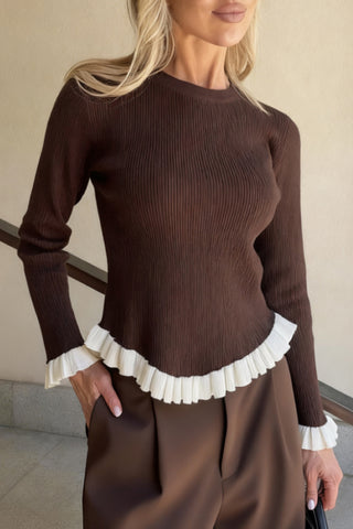 Ruffled Hem Long Sleeve Knit Top