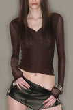 Ruched V-Neck Long Sleeve Blouse