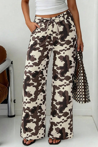 Patterned Wide-Leg Casual Pants