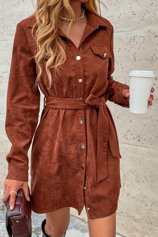 Button-Front Belted Casual Dress