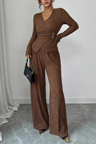 Elegant Wrap-Front Pants Set