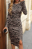 Leopard Print Casual Midi Dress