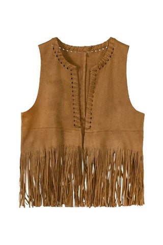 Stylish Lace-Up Fringe Hem Vest