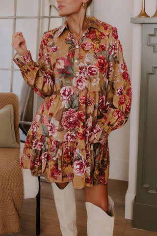 Vintage Floral Print Ruffle Mini Dress