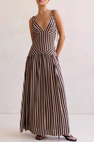 Striped Maxi Dress with Tie Straps