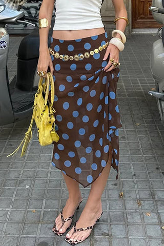 Polka Dot Midi Skirt with Handkerchief Hem