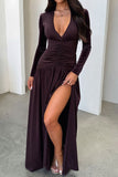 Plunge Neck Ruched Casual Dress