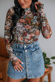 Floral Print Sheer Long Sleeve Blouse