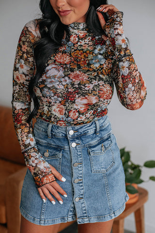 Floral Print Sheer Long Sleeve Blouse