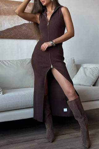 Ribbed Zip-Front Midi Dress