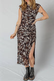 Abstract Print Cowl Neck Midi Dress with Slit