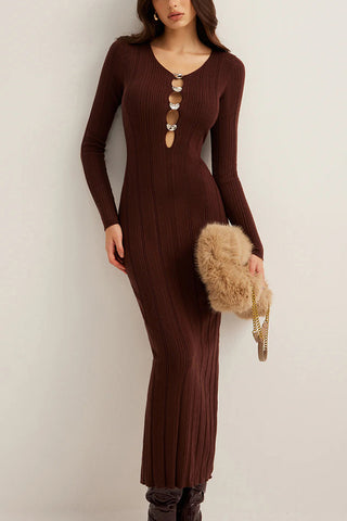 Keyhole Front Ribbed Casual Dress