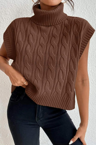 Cable Knit Turtleneck Sweater Vest