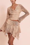 Asymmetrical Skirt Set with Drape Top