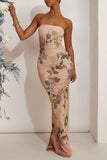 Strapless Floral Evening Gown
