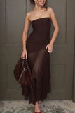 Strapless Ruched Maxi Evening Gown