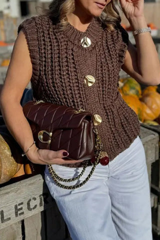 Chunky Knit Button Cardigan Vest