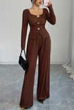 Elegant Button-Accent Pants Set